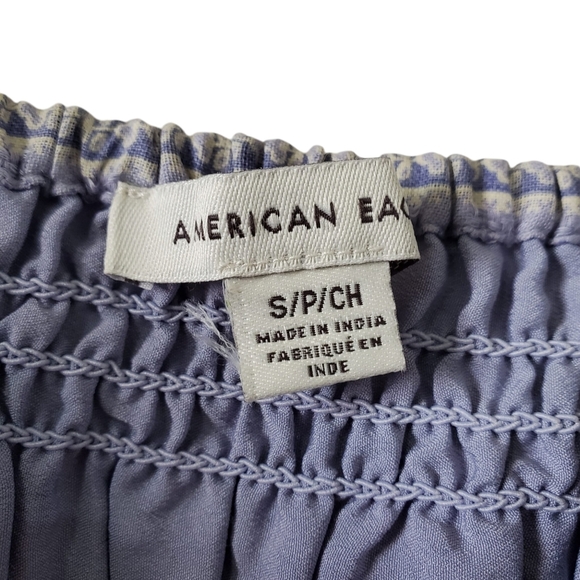 American Eagle Cotton Smocked Cottagecore Boho Blue Top S - Picture 3 of 4